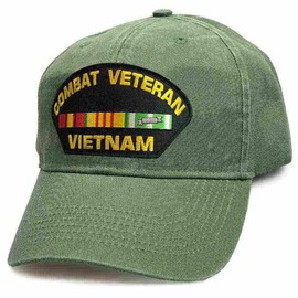 Combat Veteran Vietnam Hat 3 Ribbons Vintage O.D. Olive Drab