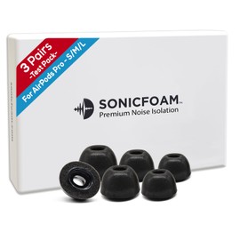 SONICFOAM SONICFOAM Memory Foam Earbud Tips - Premium Noise Isolation, Replacement Foam Ear Tips, 3 Pairs for Airpods Pro (SFAIR, S/M/L, Black, Tester Pack)