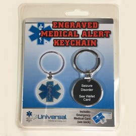 Cloisonne Medical Alert ID Keychain. Pre-engraved "SEIZURE DISORDER". Save 30% - Close Out Pricing!