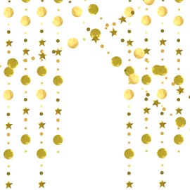 DERAYEE Christmas Garland, Paper Garland, Round, Star-shaped Ornament, 36.8 ft (12 m), Tree, Birthday, Decoration, Hanging Decoration, Double-Sided, Sparkling Festivals, School Festivals, Parties, Stores (Gold)