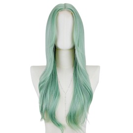 FREE BEAUTY FREE BEAUTY Long Mint Green Wavy Wig for Women 26 Inch Middle Part Curly Wavy Wig Natural Looking Synthetic Heat Resistant Fiber Wig for Daily Party Use