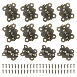 sourcing map 12Pcs 90 Degree Small Hinges for Wooden Box, 1.2" Long Folding Butt Hinges Cabinet Hinges with Screws for Cabinet Doors Wooden Box Drawer (Bronze)
