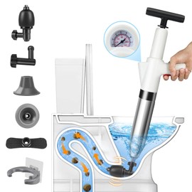 inShareplus Toilet Plunger, White Toilet Unblocker Heavy Duty, High Pressure Plunger Drain Unclogger Kit with 4 Replaceable Heads, Plunger for Bathroom, Unblocking Toilets, Bathtub, Floor, Drain