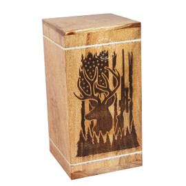 HIND HANDICRAFTS Handcrafted Floral Engraved Wooden Urns for Human Ashes Adult Large - Cremation Urn for Ashes - Burial Urn for Columbarium - Funeral Urn Box (USA Flag Buck, 250 LB - Hardwood)