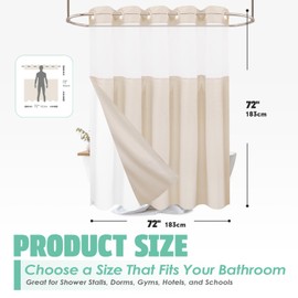 Eazzier Bath No Hook Linen Shower Curtain with Snap in Liner Set, Hotel Luxury Style Beige Shower Curtain with See Through Top Window, Machine Washable & Water Repellent, 72W x 72L Standard Size