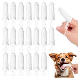 Aphumedc 20 Pcs Durable Pet Teeth Cleaning Brushing Kit Microfiber Finger Brush for Dogs Comfortable Disposable Gentle Cleaning Toothbrush for Dogs & Cats Remove Bad Breath by Removing Plaque - White