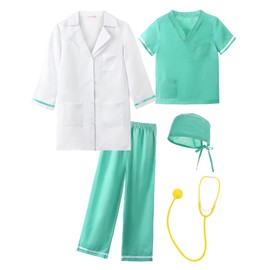 ReliBeauty Doctor Costume for Kids with Accessories Kids Scrubs for Boys Girls Career Day,Green,110