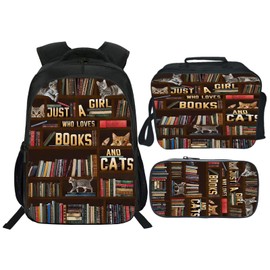 Cats Backpack Set for Girls 3PCS Book School Bag with Lunch Box Pencil Case Cat Kid Backpacks Toddler Elementary Bookbag 16 Inch