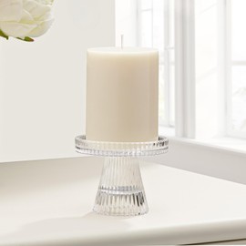 Torre & Tagus Reversible Single Glass Candle Holder for Pillar Candles & Tealights, Ribbed Candle Holder, Fluted Candle Holders Clear for Wedding or Dinner Tablescape Home Decor (Anya)