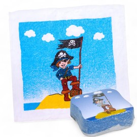 MIJOMA Set of 4 Magic Face Cloths Magic Towel Magic Towel Children's Gift Party Bag Tombola 100% Cotton Unfolds in Warm Water (Pirate Adventure)