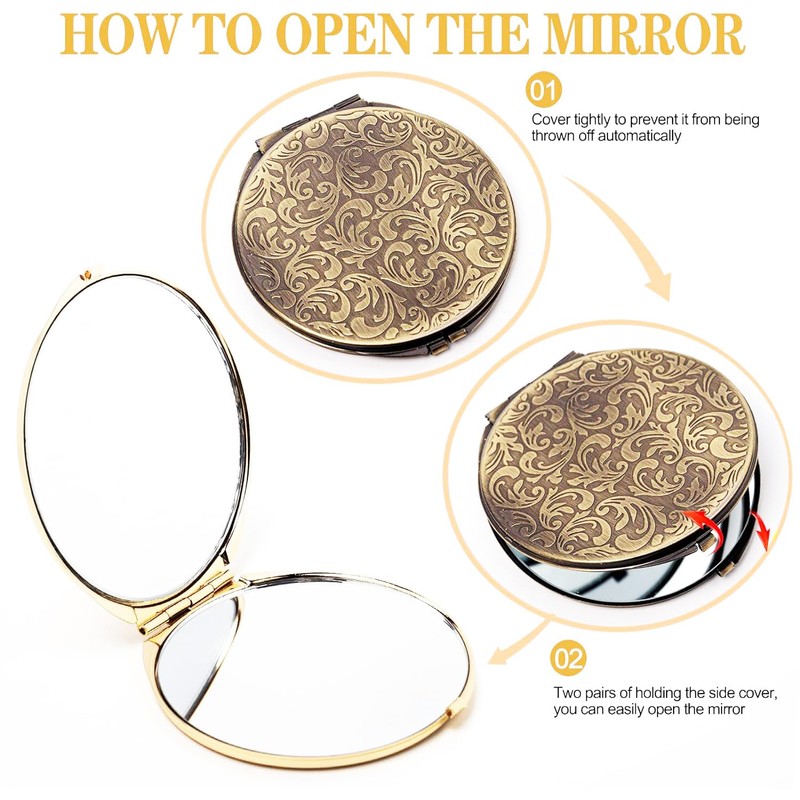 ANZHUO Retro metal compact travel mirror 1x/2x magnification compact portable