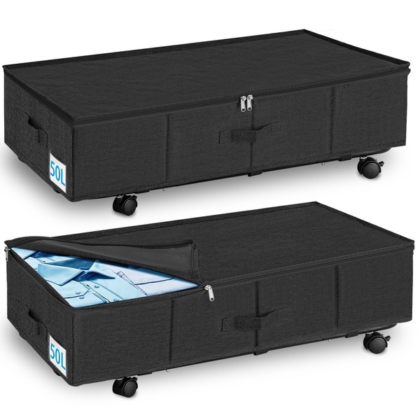 boailydi Under Bed Storage with Wheels & Lid, 2PCS Underbed
