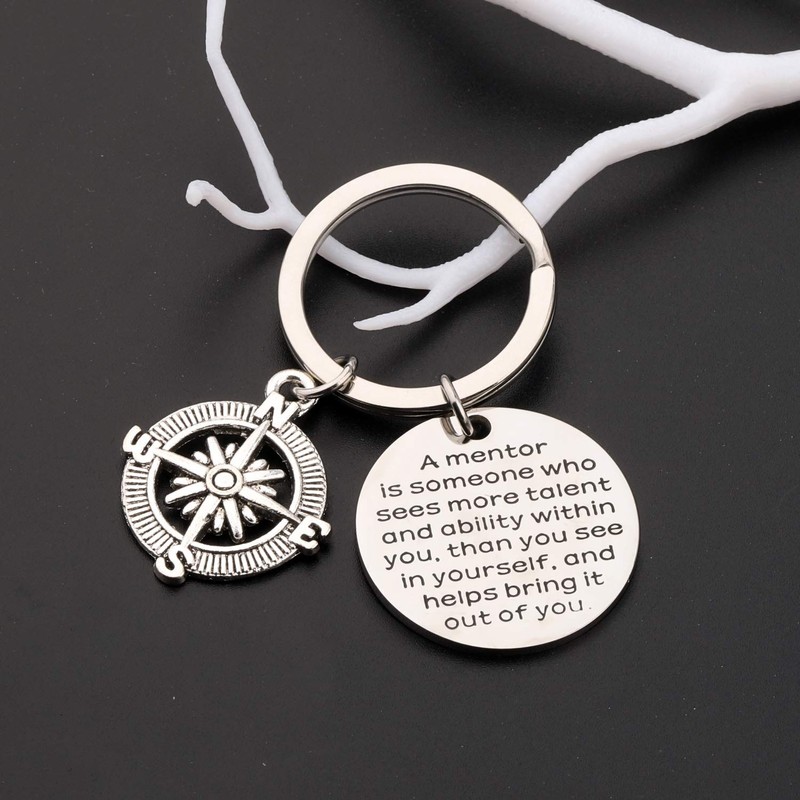 Gzrlyf Mentor Keychain with Compass Charm Mentor Appreciation Gifts for