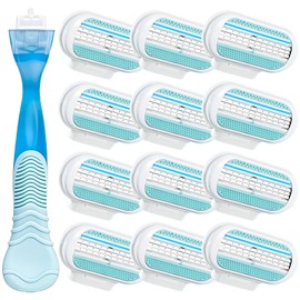 12 PCS Replacement Razor Blades, With 1 Handle, Compatible With Most Handles, Extra Smooth Women's Razor Blade Refills, 3 Layer Blade & Pivoting Head, Easy To Replace, Effortless Glide, Washable