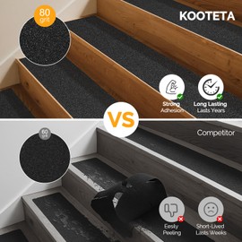Outdoor Stair Treads for Wooden Steps Non Slip, KOOTETA 15 Pack 30" x 8"Anti Slip Strips Adhesive for Stair,Waterproof Weather Resistant Exterior Grip Tape 80-Grit Non Skid Traction Stair Treads,Black
