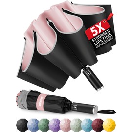 Seniny Inverted Travel Umbrella, Automatic Umbrellas for Rain, Windproof Compact Umbrella with Reflective Stripe, Folding UV Umbrella Sun Umbrella, Portable Large Umbrella for Backpack, Lightweight