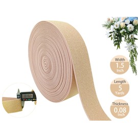 JESEP YONG 1.5 inch Glitter Pink Knit Elastic Band for Sewing 5 Yards Metallic Gold Ribbon Trims Spool Non-Slip Heavy Elastic Stretchy Strap for Pants Waistband-Wigs-Skirts-Craft Projects