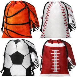 Berlune 24 Pcs Football Sports Goodie Bags, Sport Party Favor Bags, 7 x 10 Inch Snack Bags, Baseball Basketball Candy Bags, Sport Party Drawstring Treat Favor Bags Supplies Gifts