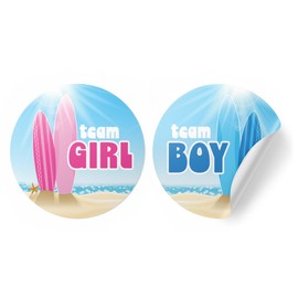 Baby on Board Gender Reveal Party, Surfboard Team Girl or Team Boy Stickers - 40 Labels