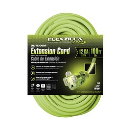 Flexzilla Pro Extension Cord, 12/3 AWG SJTW, 100 ft., Lighted Plug, Indoor/Outdoor, ZillaGreen - FZ512835