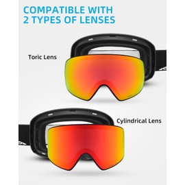 JetBlaze ski goggles men women OTG ski goggles with interchangeable lenses for glasses wearers snow goggles anti-fog snowboard goggles ski goggles for skiing compatible helmet spherical red lens