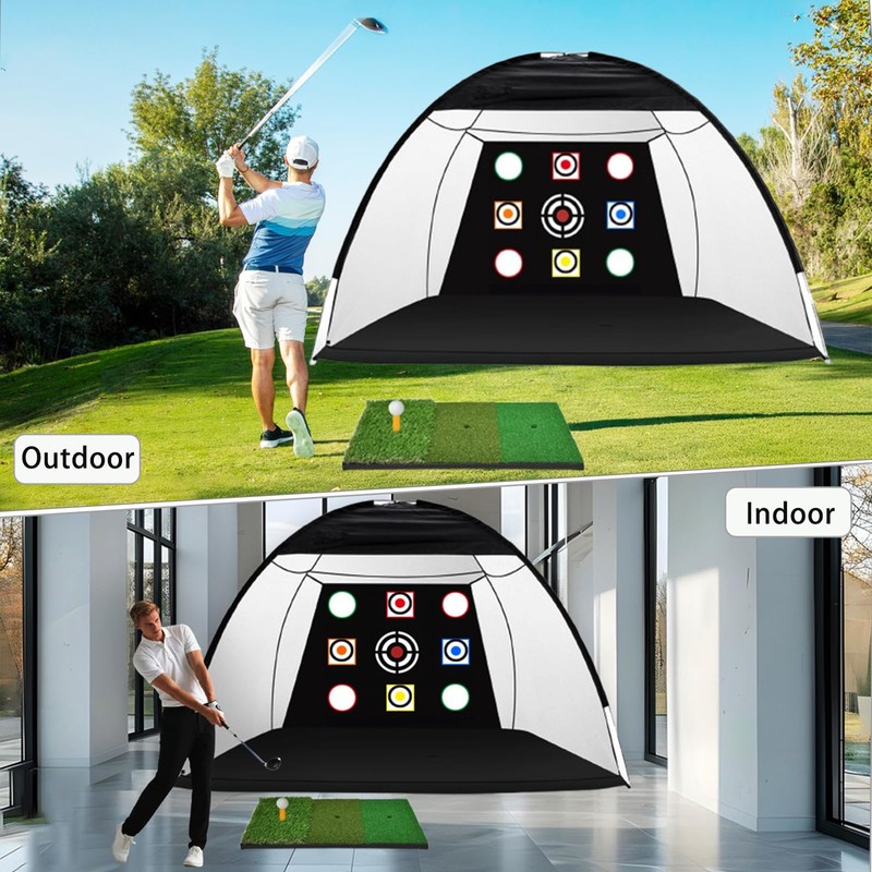 Golf Practice Net, 10x7FT Golf Net with Tri-Turf Mat &