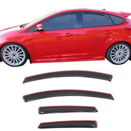 IKON MOTORSPORTS in Channel Window Visors Compatible with 2012-2018 Ford Focus 4-Door Sedan & 5-Door Hatchback, Slim Style Acrylic Smoke Rain Guards, Side Window Wind Deflectors 4PCS