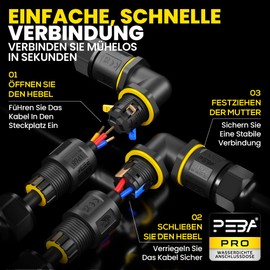 PEBA Cable Connector Waterproof Junction Box IP68 Junction Box Clamp Box for Outdoor Use L-Shape 3-Pin for Diameter 4 mm - 12 mm Cable Diameter for Garden Outdoor Waterproof Black Pack of 2