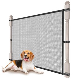 Dog Pet Mesh Gate Stairs - Baby Safety Barrier Gates for Stairway - No Drilling Puppy Gates for Indoor - Banister to Banister Baby Gates for Stairs (Black, 36" W to 38" W x 32" H)