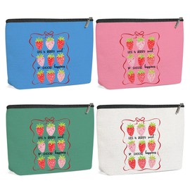 4 Pack Inspirational Coquette Bow Cute Strawberry Makeup Bag, Travel Essentials Cosmetic Bags for Women Sister Mom, Girls Trip Bachelorette Party Travel Toiletry Bag Vacation Birthday Christmas