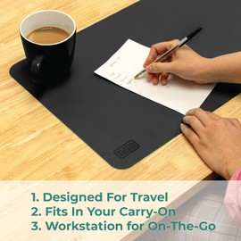 BLACK+DECKER Small Travel Desk Mat, Office Desk Pad, Computer Mat, Laptop Pad for Mobile Office, Computer Furniture Protector, Compact for Carry-On Bags, Ideal for Travel & Work (12"x 20"), Black