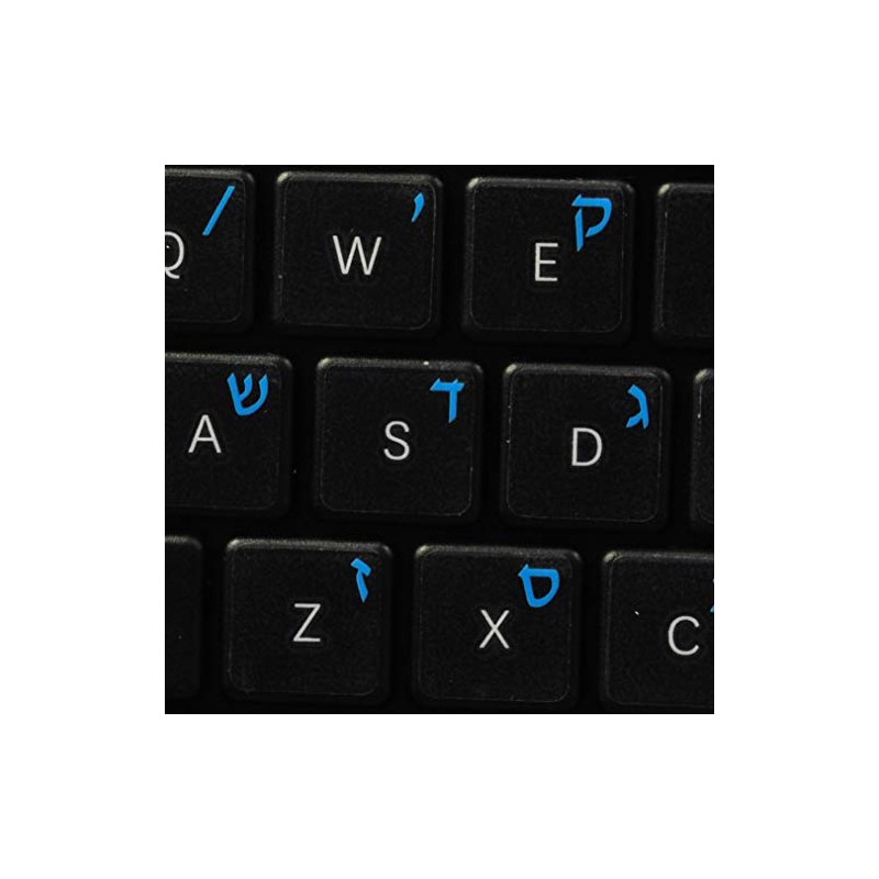 Hebrew Keyboard Decals ON Transparent Background with Blue, Orange, RED,