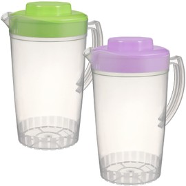 Yardwe 2Pcs Plastic Pitcher with Lid, Mix Drinks Water Jug for Hot/Cold Lemonade Juice Beverage Jar Ice Tea Kettle 2L