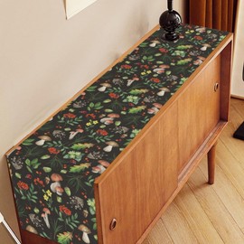 Drapeloft Mushroom Table Runner, Rustic Farmhouse Forest Plants Botanical Wild Floral Coffee Table Center Decor for Home Kitchen Dining Patio Holiday Party Indoor Outdoor Table Decorations, 13"x72" Inch