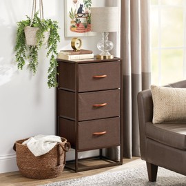 mDesign Bedside Table with 3 Drawers – Chest of Drawers Made of Fabric, Metal and MDF Wood – Storage System for The Bedroom or Living Room – Espresso Brown