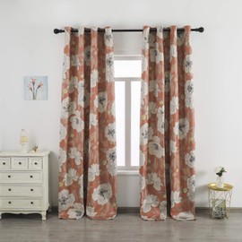 Taisier Home Stylish Faux Linen Curtains for Living Room/Bedroom | Privacy Added Light Reducing Flower Pattern Window Curtain Drapes (2 Panels) Grommet Top, 52x95 Inch, Orange