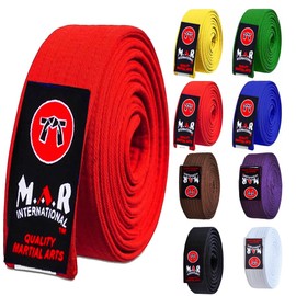MAR | Red Martial Arts Belt, Plain Ranking Belt - 100% Cotton | Professional Equipment for All | Coloured Grading Belts, Ideal for Karate, Judo, Taekwondo, Jiu jitsu (250cm)
