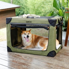 Lesure Soft Collapsible Dog Crate - 30 Inch Portable Travel Crate for Medium Dogs Indoor & Outdoor, 4-Door Foldable Pet Kennel with Durable Mesh Windows, Green