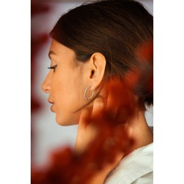 Women's Gold V Shaped Earrings with Crystals of 35mm, Yellow Gold Silver