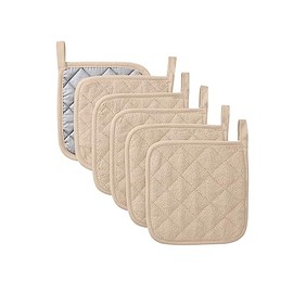 Kitchen Pot Holders Set Heat Resistant Pure Cotton Potholders Kit Trivets Large Coasters Hot Pads Terry Pot Holders for Everyday Cooking and Baking by 7 x 7 Inch Set of 6 Dark Beige