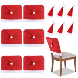 YXHZVON 6 Chair Covers for Christmas + 6 Mini Hats, Christmas Chair Covers, Red Christmas Covers for Decoration, Chair Covers, Christmas Set