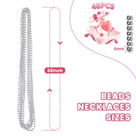 SWANUCKY 48 Pack Mardi Gras Beads Necklaces, 33 Inch Plastic Beads for Party Favors, Festival Decorations, Parade Throws, Christmas, St. Patrick's Day Celebrations (48, Silver)
