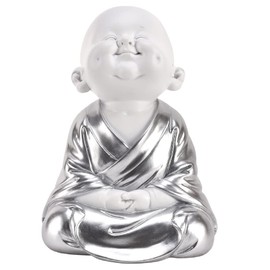Matt White & Silver Meditating Zen Buddha Child Sculpture Figurine | 20cm Height | New Home Ornament | Birthday Present