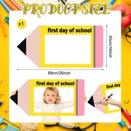 Aurelema 35 x 16 Inch First Day of School Back to School Party Photo Booth Prop Selfie Frame KT Board Pencil Shape Picture Frame Prop Welcome Party Supplies for Students Teacher Classroom