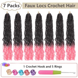 Faux Locs Crochet Hair Soft Locs 24 Inch 7 Packs Crochet Locs Pre looped Natural Locs Crochet Hair For Women (24 Inch (Pack of 7), 1B/Pink)