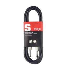 Stagg Deluxe Instrument Cable, 1/4" 6.35mm Jack To Jack, Heavy-Duty Connectors, 6 Metres / 20 Feet, Black
