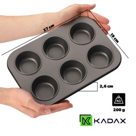 KADAX Muffin Tray, 27 x 19 cm Baking Tray, Non-Stick Baking Tin, 6 Muffin Trays, Reusable Baking Cups, Cupcake Mould (Grey)