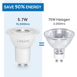Linkind Dimmable GU10 LED Bulbs, Daylight 5000K, 5.7W MR16 LED Spotlight 660lm, 75W Halogen Equivalent, 110°Beam Angle, 220-240V AC, 5 Pack