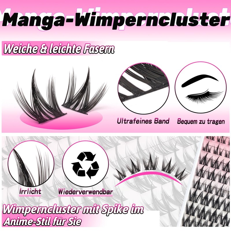 Veleasha Manga Eyelash Strands, 80 Pieces, Anime Eyelash Clusters, C