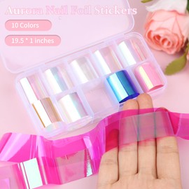 Kikonoke Aurora Glass Paper Nail Art Sticker 10 Sheets Gradient Laser Broken Glass Paper Nail Decals Reflective Mirror Design Cellophane Nail Supplies for Girls Women DIY Nail Art Decoration
